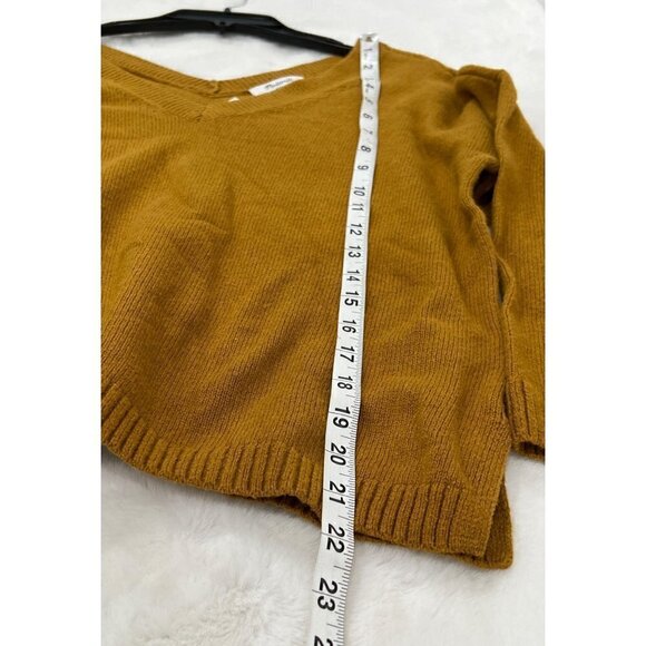 Madewell Double-V 3/4 Sleeve lightweight knit Sweater Size XS Egyptian Gold NWT - Picture 4 of 7